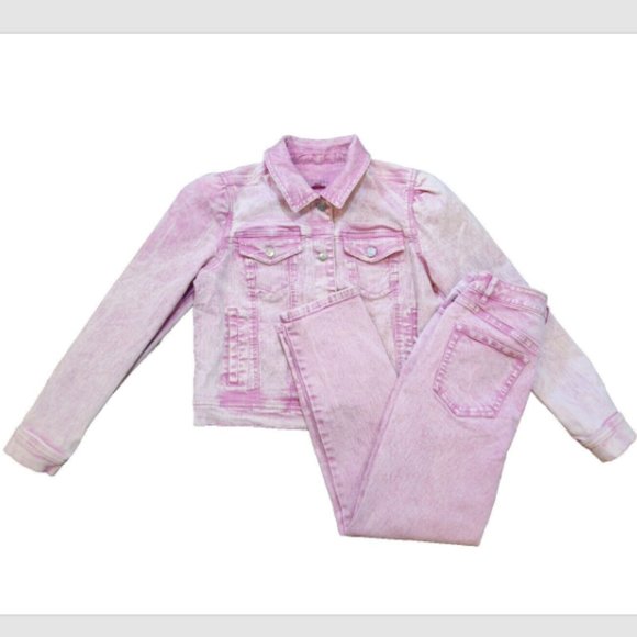 Candace Cameron Bure Barbiecore 2 Pc Pink Puff Sleeve Denim Jacket and Jeans Set - Picture 1 of 16